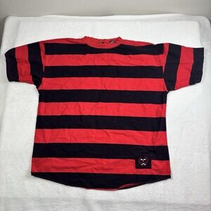 BTG 90's Impact Red Blue Striped Short Sleeve T-Shirt Men's XL